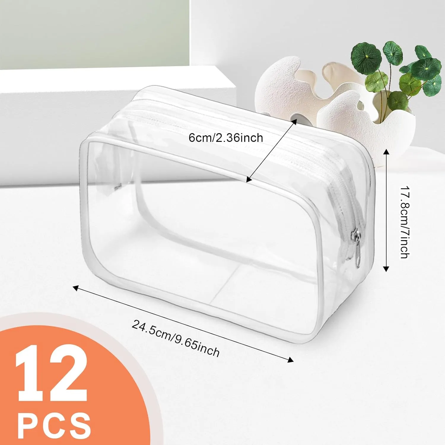 12 PCS Clear Makeup Bags,Clear Toiletry Bag,PVC Clear Cosmetic Bags with Zipper,Portable Transparent Toiletry Bags for Travel Women Men(White,Large)