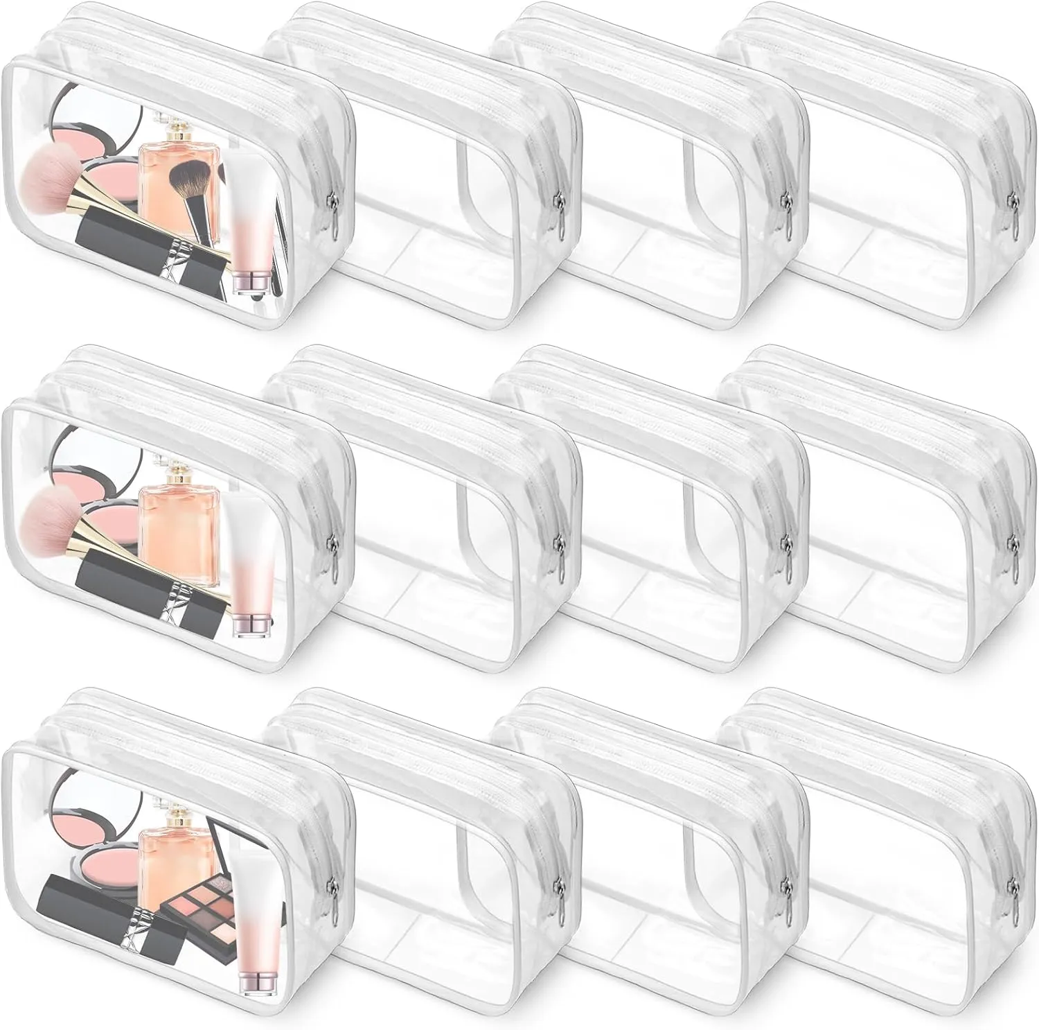 12 PCS Clear Makeup Bags,Clear Toiletry Bag,PVC Clear Cosmetic Bags with Zipper,Portable Transparent Toiletry Bags for Travel Women Men(White,Large)