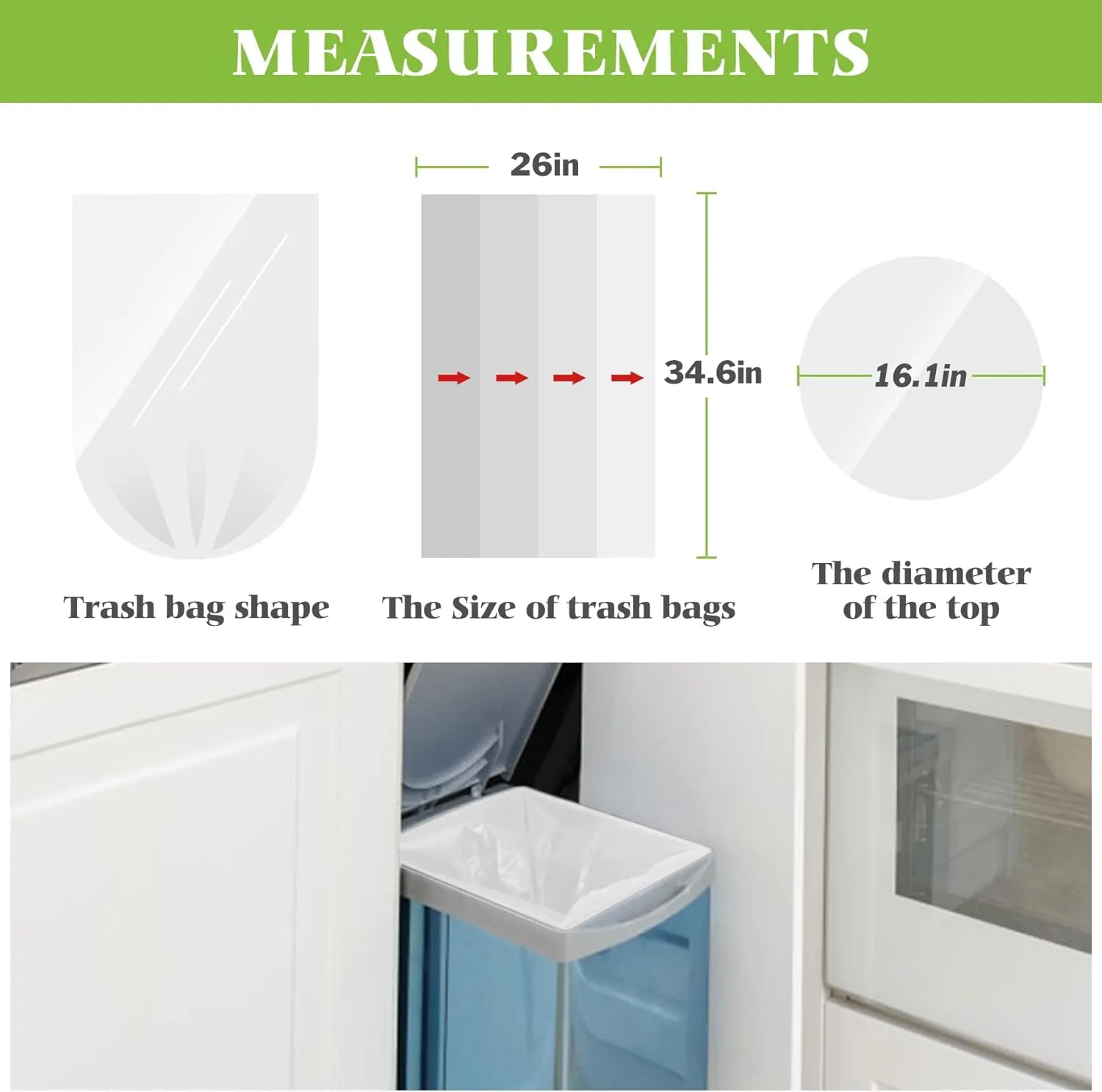18 Gallon 100 Counts Compactor Bag Tall Kitchen Trash Bags,Fit 15,16,18,20Gal,Garbage Bags by Teivio, Unscented,Bin Liners, Plastic Bags for home,for Bathroom,Office,Industrial,Clear