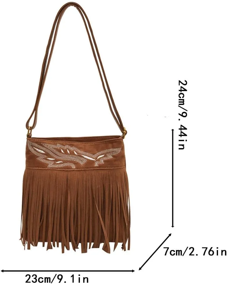 1pcs Women Fringe Hippie Cross body Bag Faux Suede Shoulder Bag Hobo Tassel Messenger Bag fringe bags for women