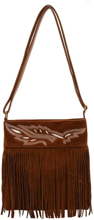 1pcs Women Fringe Hippie Cross body Bag Faux Suede Shoulder Bag Hobo Tassel Messenger Bag fringe bags for women