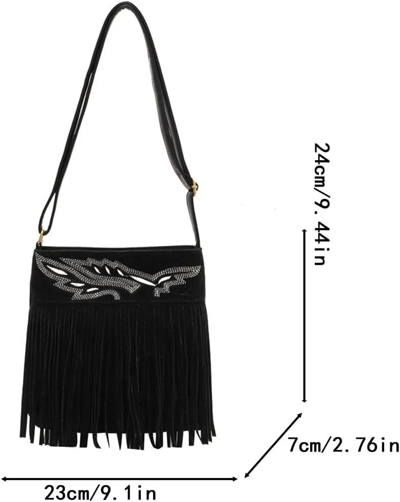 1pcs Women Fringe Hippie Cross body Bag Faux Suede Shoulder Bag Hobo Tassel Messenger Bag fringe bags for women