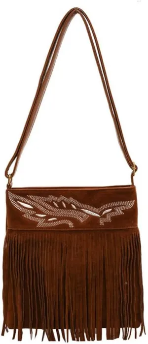 1pcs Women Fringe Hippie Cross body Bag Faux Suede Shoulder Bag Hobo Tassel Messenger Bag fringe bags for women