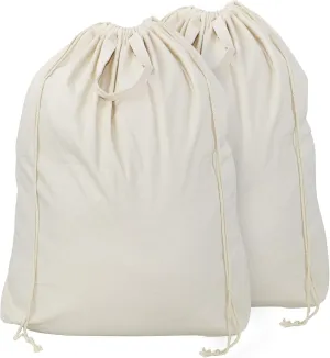 2 Pcs Canvas Laundry Bags with Carrying Handles & Drawstring Closure, Machine-washable Laundry Basket Hamper Liner Replacement Bags