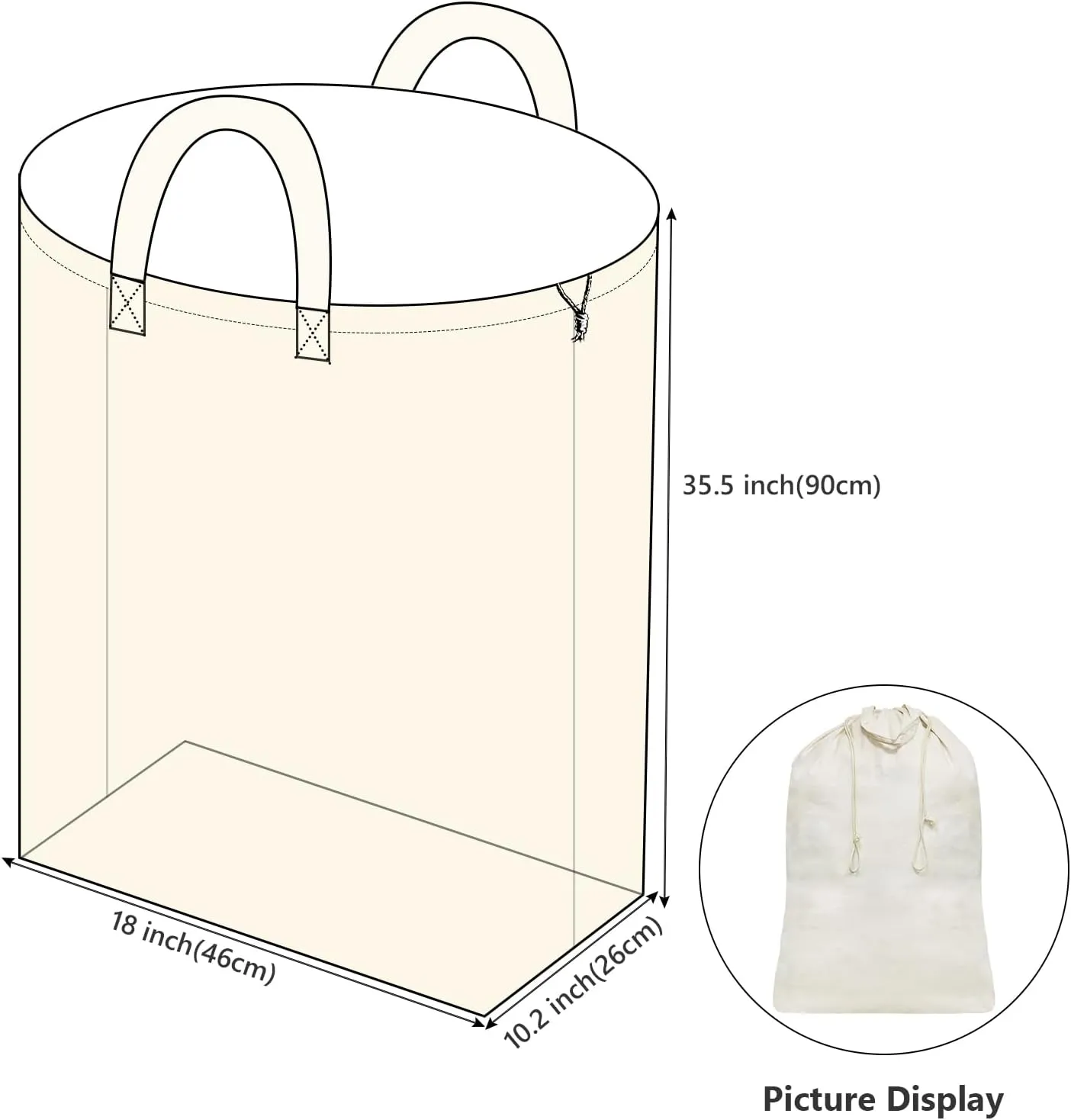 2 Pcs Canvas Laundry Bags with Carrying Handles & Drawstring Closure, Machine-washable Laundry Basket Hamper Liner Replacement Bags