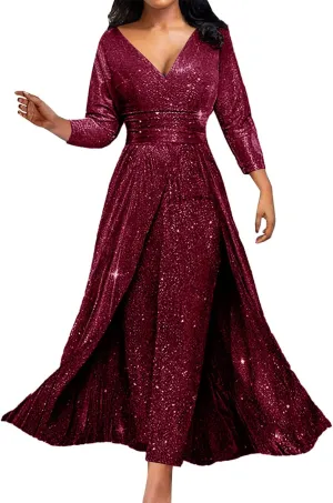 2 Piece Jumpsuit Mother of The Bride Dresses Pant Suits for Wedding Guest Groom Dress Formal Outfit Sets with Overskirt
