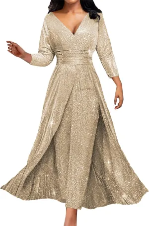 2 Piece Jumpsuit Mother of The Bride Dresses Pant Suits for Wedding Guest Groom Dress Formal Outfit Sets with Overskirt