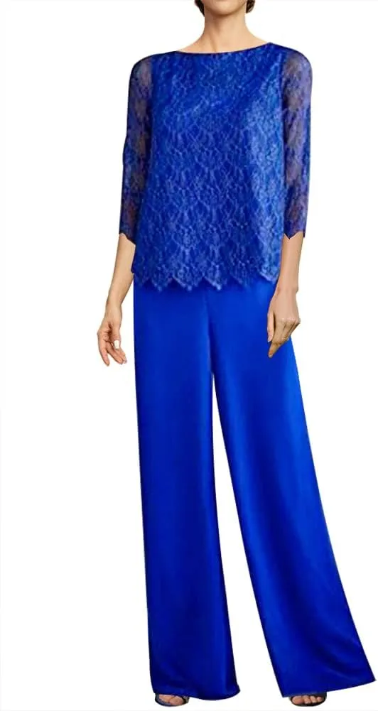 2 Piece Mother of The Bride Dresses Pant Suits Lace Evening Formal Dress Chiffon Wedding Guest Groom Dress Women's