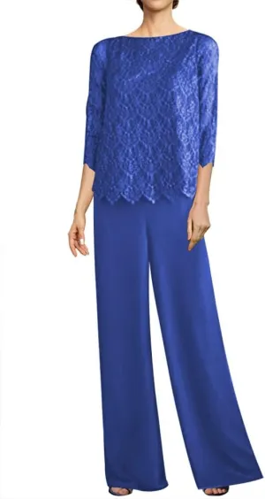 2 Piece Mother of The Bride Dresses Pant Suits Lace Evening Formal Dress Chiffon Wedding Guest Groom Dress Women's