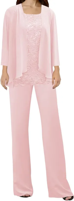 3 Pieces Mother of The Bride Dress Pant Suits Lace Evening Formal Dress for Wedding Guest Groom Women's