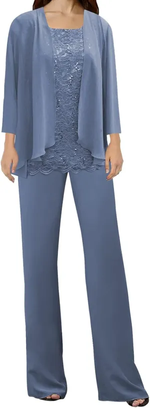 3 Pieces Mother of The Bride Dress Pant Suits Lace Evening Formal Dress for Wedding Guest Groom Women's