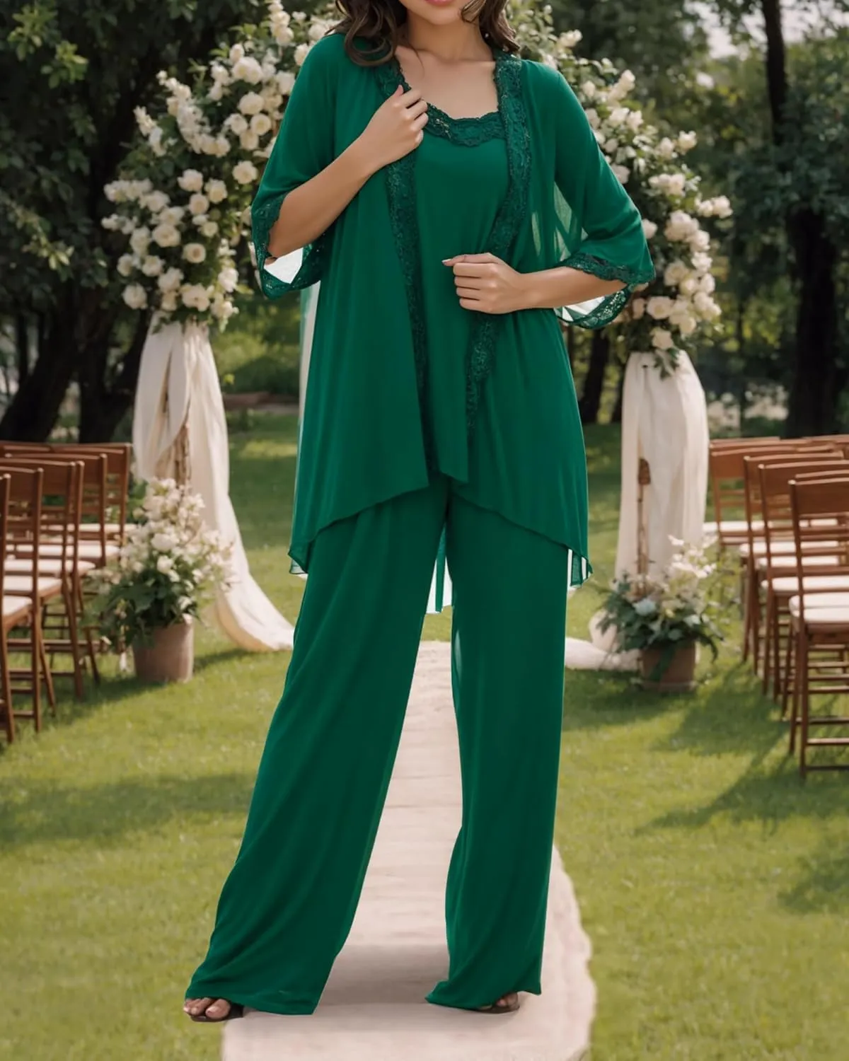 3 Pieces Mother of The Bride Dresses Pant Suits Chiffon Wedding Guest Groom Formal Outfit Sets Sequins with Jacket