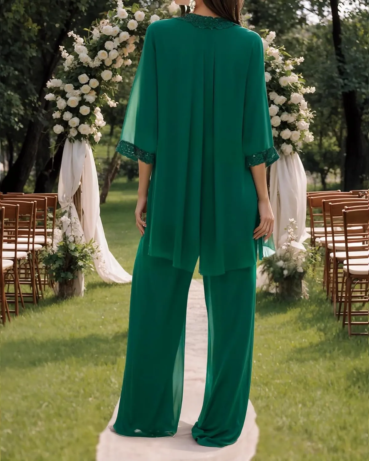 3 Pieces Mother of The Bride Dresses Pant Suits Chiffon Wedding Guest Groom Formal Outfit Sets Sequins with Jacket