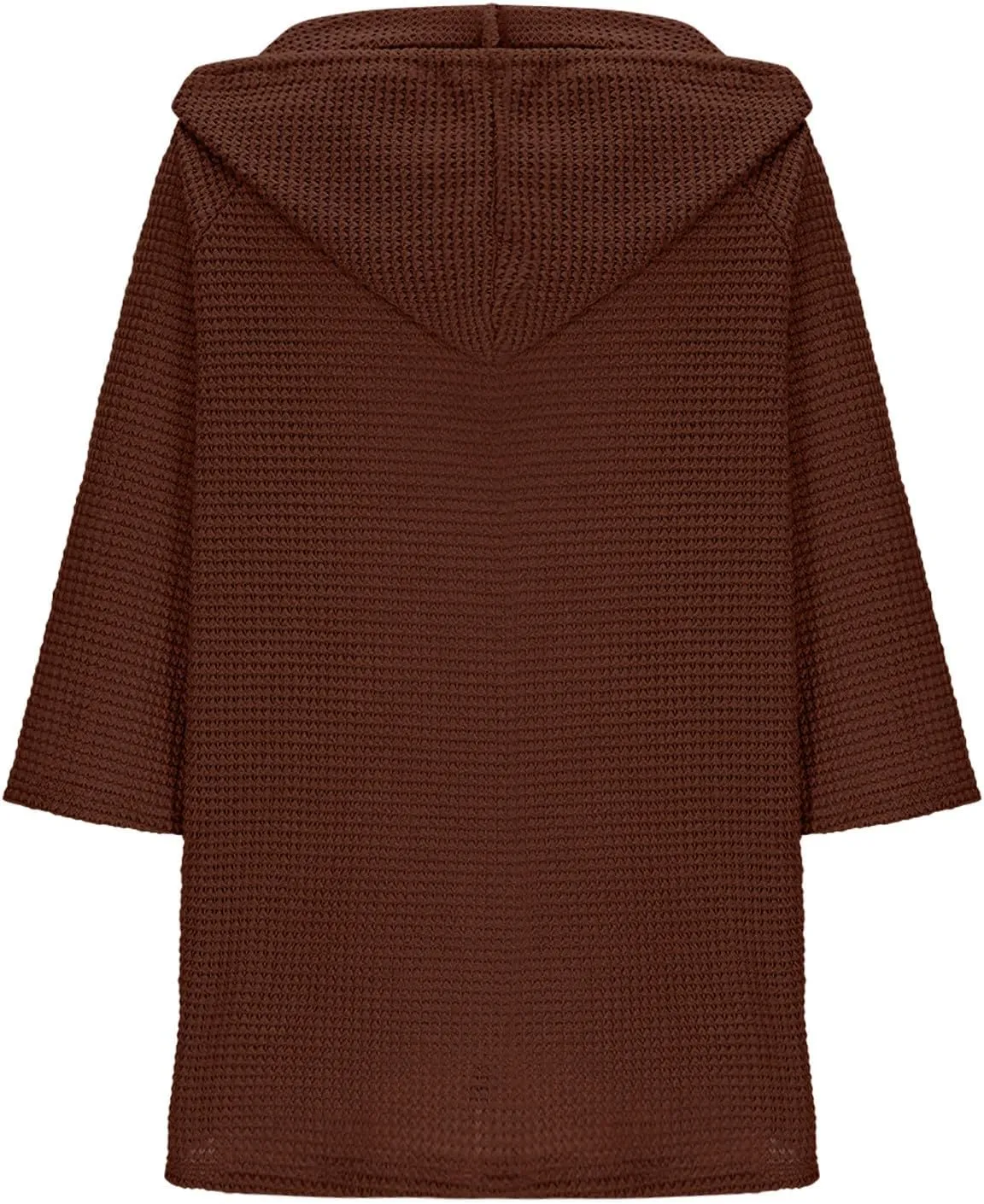3/4 Length Sleeve Spring Tops for Women 2025 Waffle Knit Hooded Shirts Drawstring Buttons V Neck Blouses Comfy Clothes