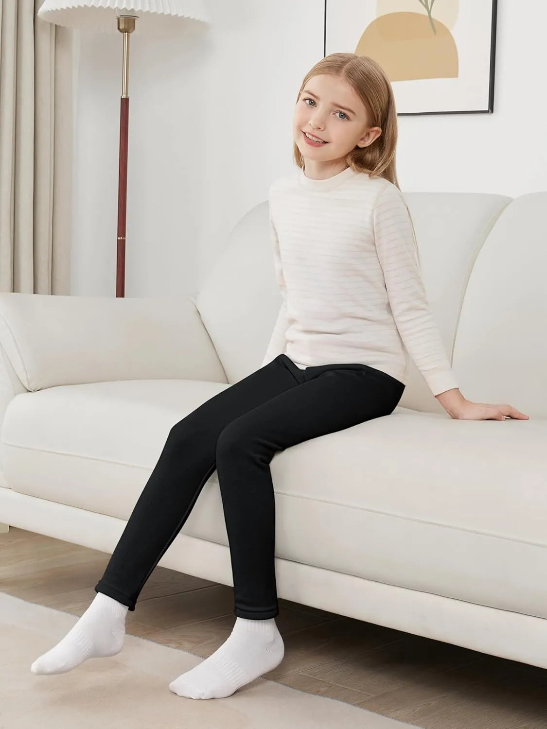 4 Pack Girls Fleece Lined Leggings Cotton Kids Winter Warm Leggings Thick Thermal Tights Pants