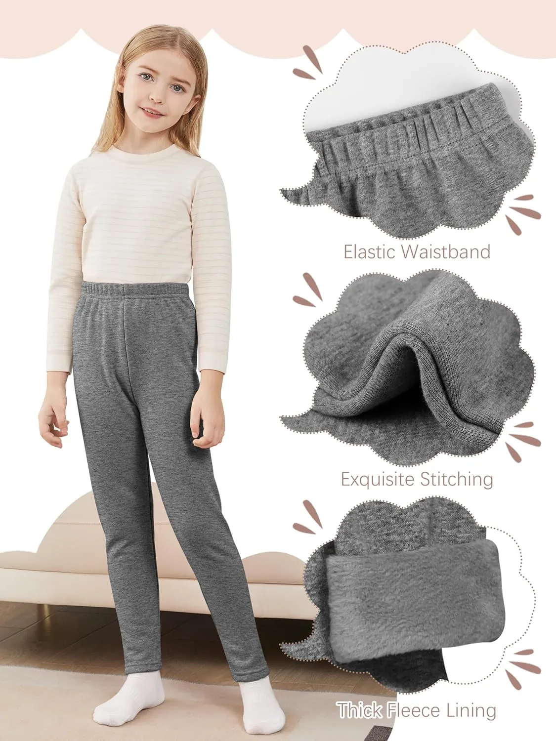 4 Pack Girls Fleece Lined Leggings Cotton Kids Winter Warm Leggings Thick Thermal Tights Pants
