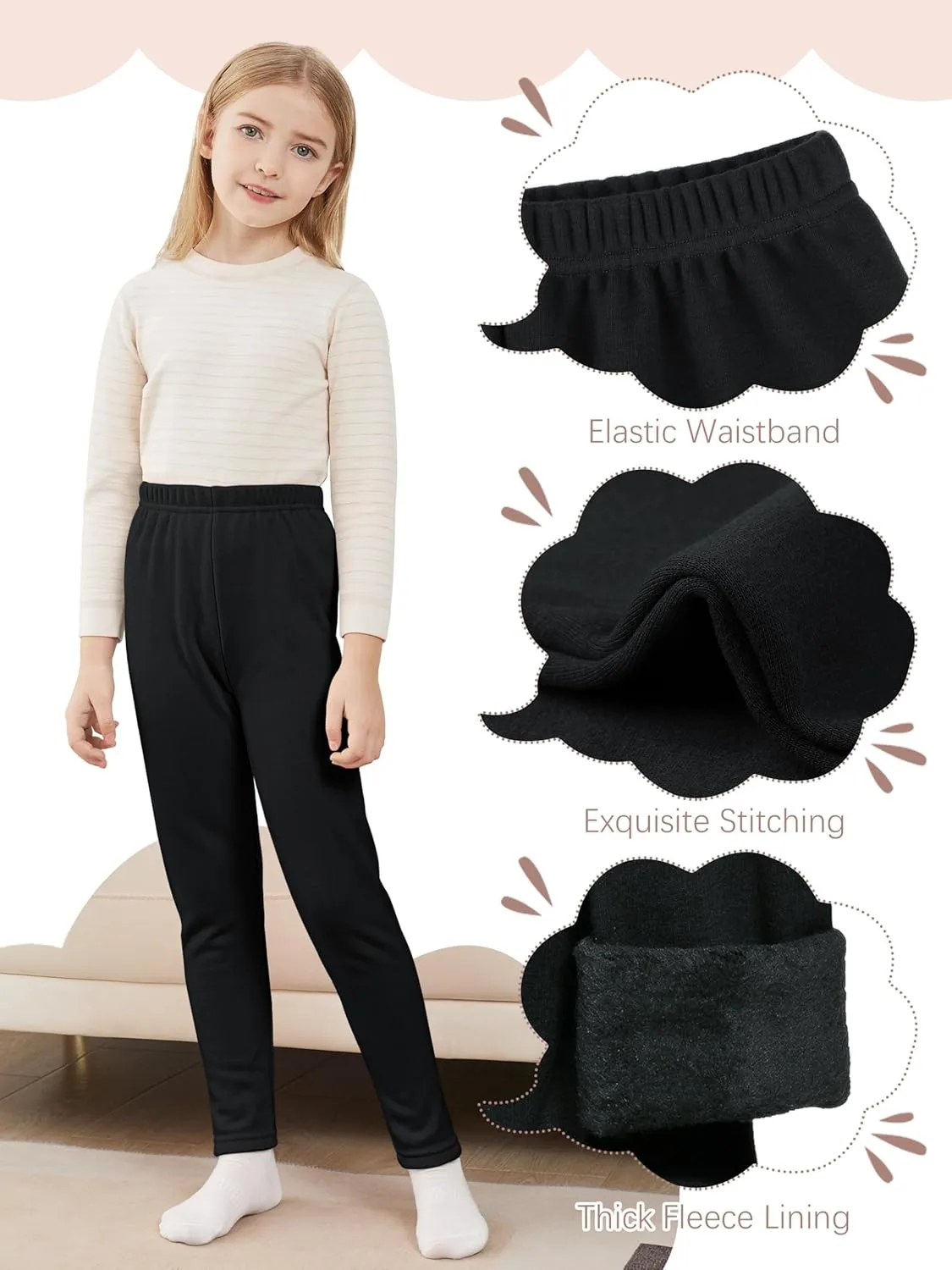 4 Pack Girls Fleece Lined Leggings Cotton Kids Winter Warm Leggings Thick Thermal Tights Pants