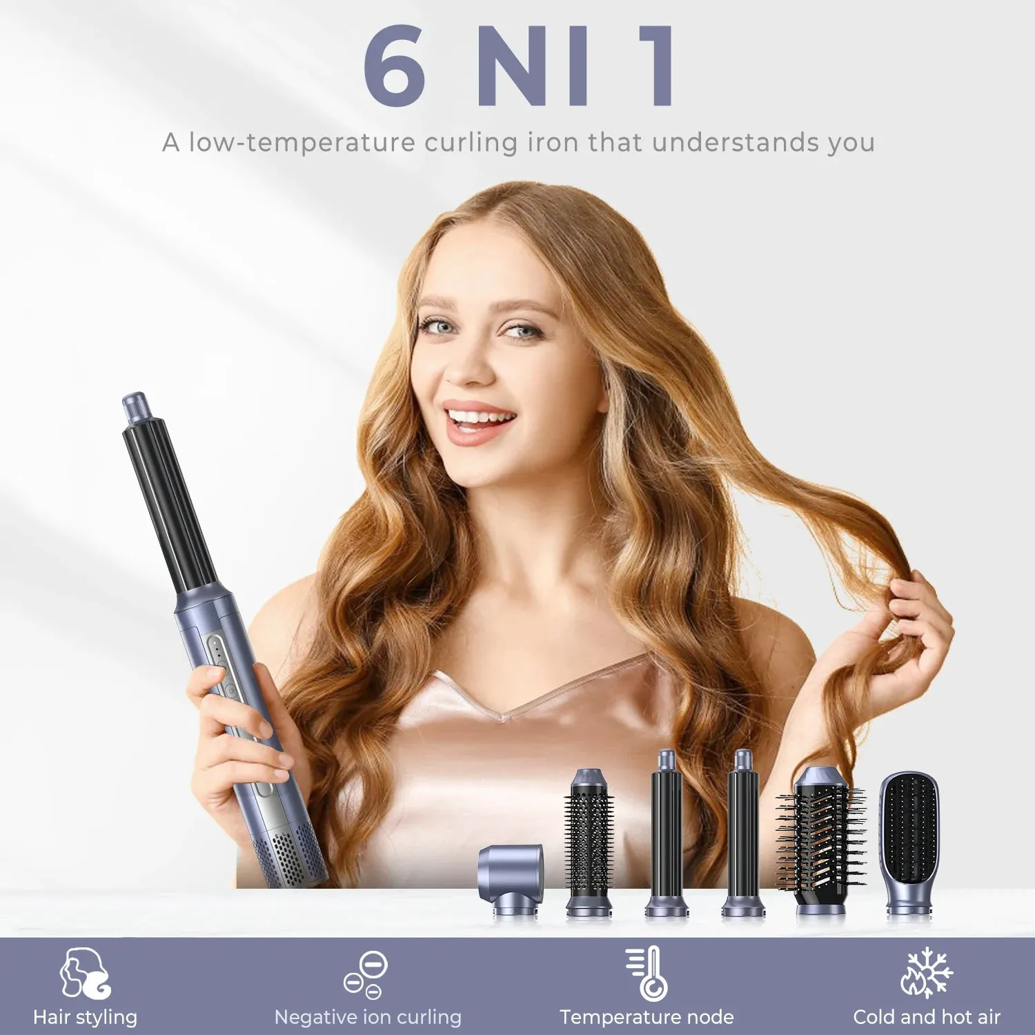 6-in-1 Detachable Hair Dryer Brush & Styling Tool – High-Speed Ionic Blow Dryer & Curle