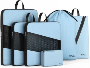 6 Set Travel Organizer Cubes for Travel Essentials Compression Packing Cubes for Suitcases Onyx Black and Indigo Blue