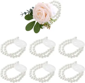 6PCS Corsage Wristlet Band, Pearl Wrist Corsage Bracelets Elastic Corsage Wristlet Stretch Flower Wristband DIY Handmade Supplies For Bride Prom Wedding Flowers Accessories Party Decorations