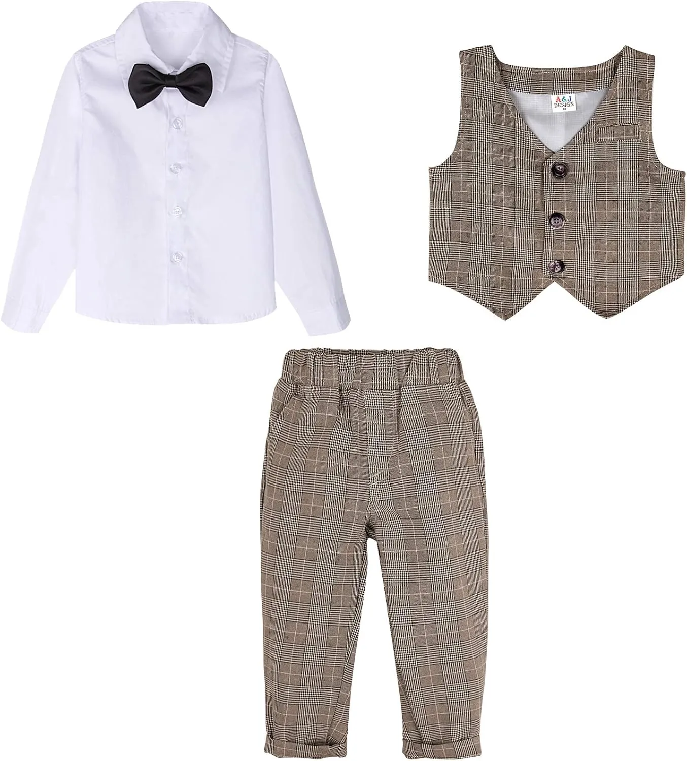 A&J DESIGN Baby Toddler Boys Gentleman Suit Set, 3pcs Outfits Shirts & Vest & Pants