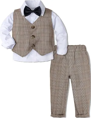 A&J DESIGN Baby Toddler Boys Gentleman Suit Set, 3pcs Outfits Shirts & Vest & Pants