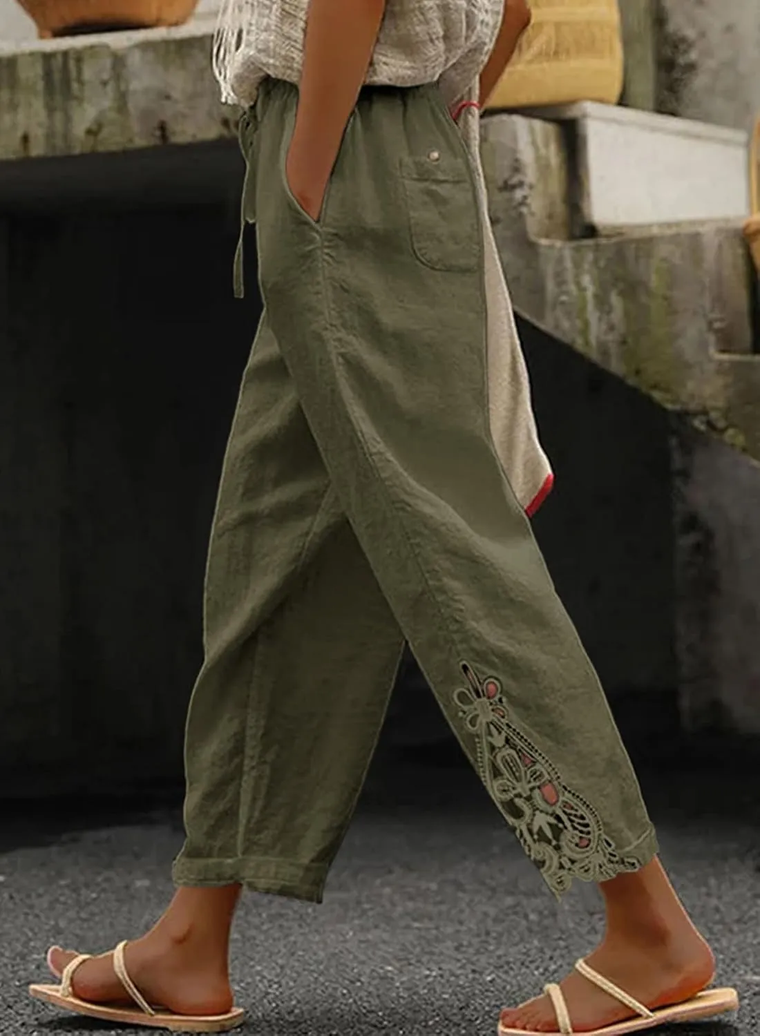 Acelitt Women Casual Lightweight Drawstring Elastic Waist Pants with Pockets, S-XXL