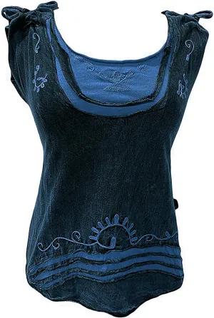 Agan Traders 2025 Summer Boho Knit Stonewashed Womens Sleeveless Blouse - Wide Strap Embroidered Tie-dye Tank Top Blouses