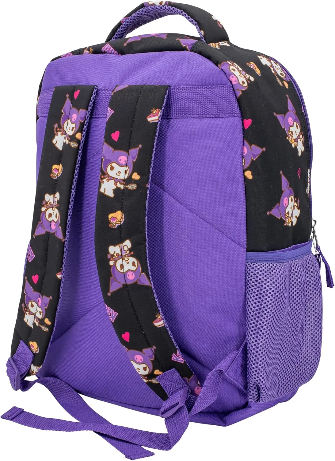 AI ACCESSORY INNOVATIONS Hello Kitty 16 Backpack With Front Pocket for Girls, Allover Print Bookbag featuring Kuromi, Black