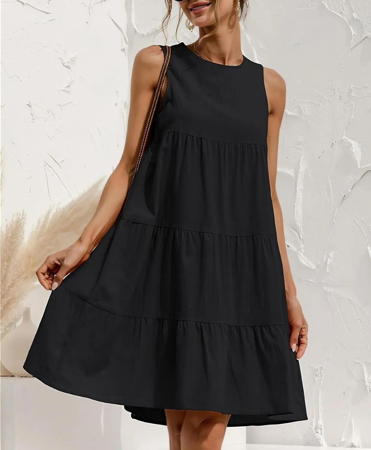 Akivide Women's Summer Cotton Linen Sleeveless Tank Dress Crew Neck Casual Loose Tunic A Line Beach Dresses