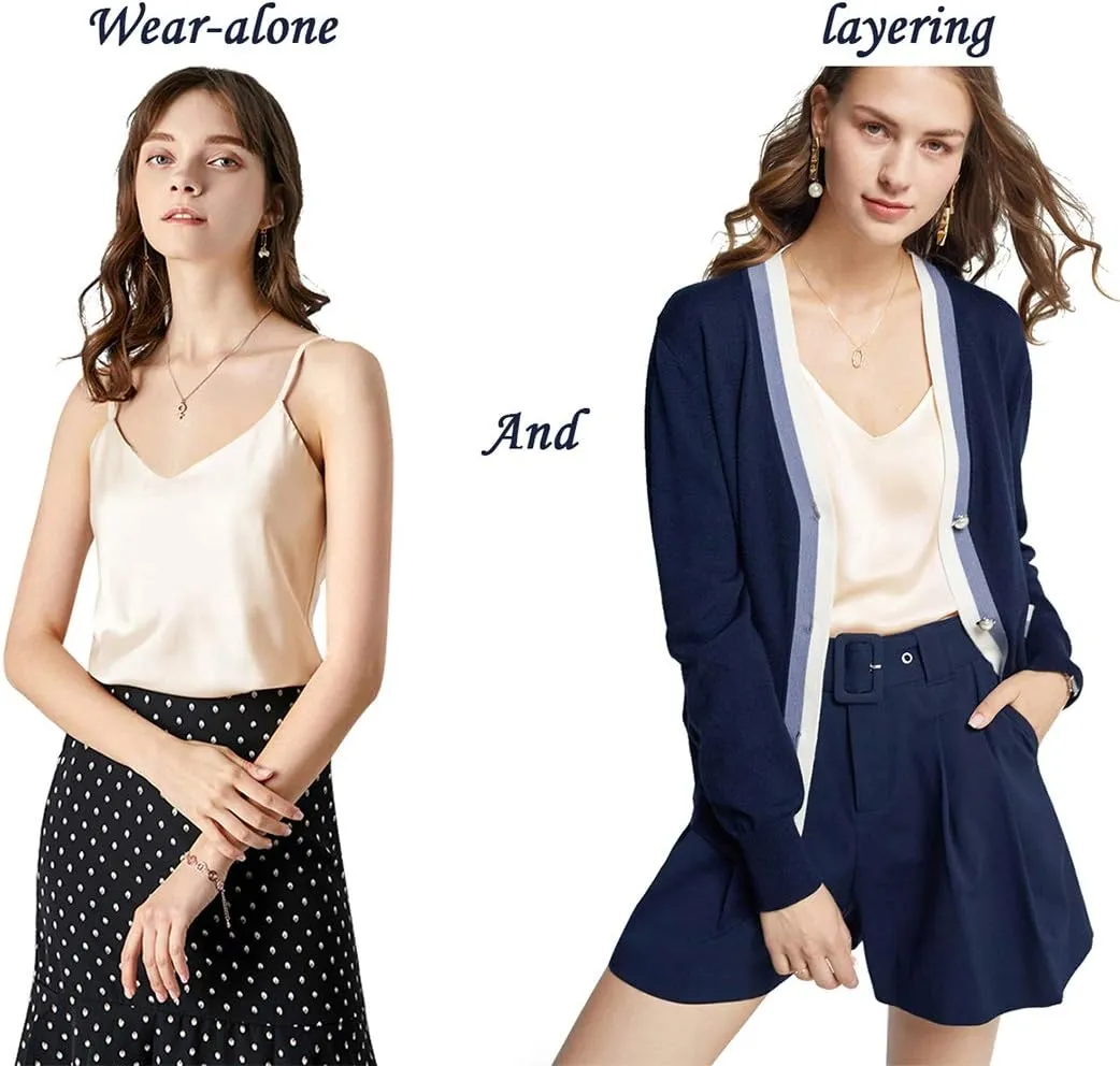 Anbenser Silk Tank Tops for Women Satin Camisoles V Neck Spaghetti Strap Cami Sleeveless Blouses 4 Pack