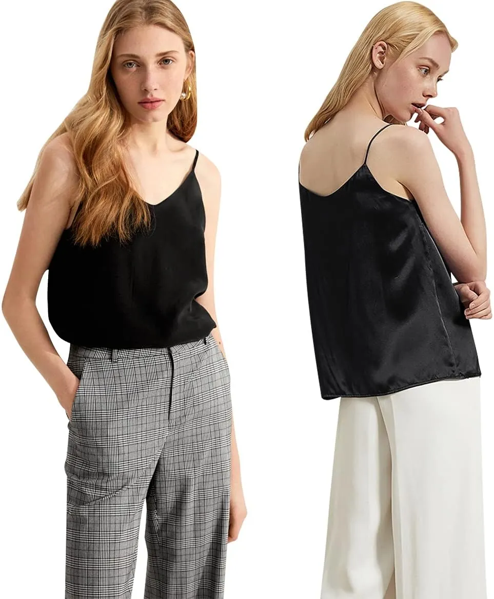 Anbenser Silk Tank Tops for Women Satin Camisoles V Neck Spaghetti Strap Cami Sleeveless Blouses 4 Pack