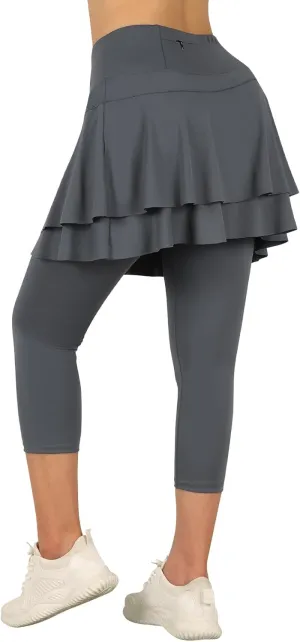 ANIVIVO Skirted Leggings for Women Capri, Athletic Tennis Skirt with Leggings Golf Pickleball Clothes with Pockets