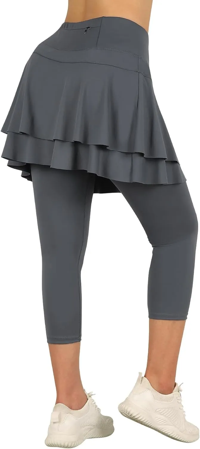 ANIVIVO Skirted Leggings for Women Capri, Athletic Tennis Skirt with Leggings Golf Pickleball Clothes with Pockets