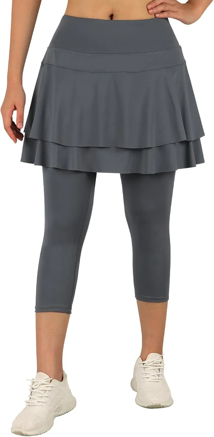 ANIVIVO Skirted Leggings for Women Capri, Athletic Tennis Skirt with Leggings Golf Pickleball Clothes with Pockets
