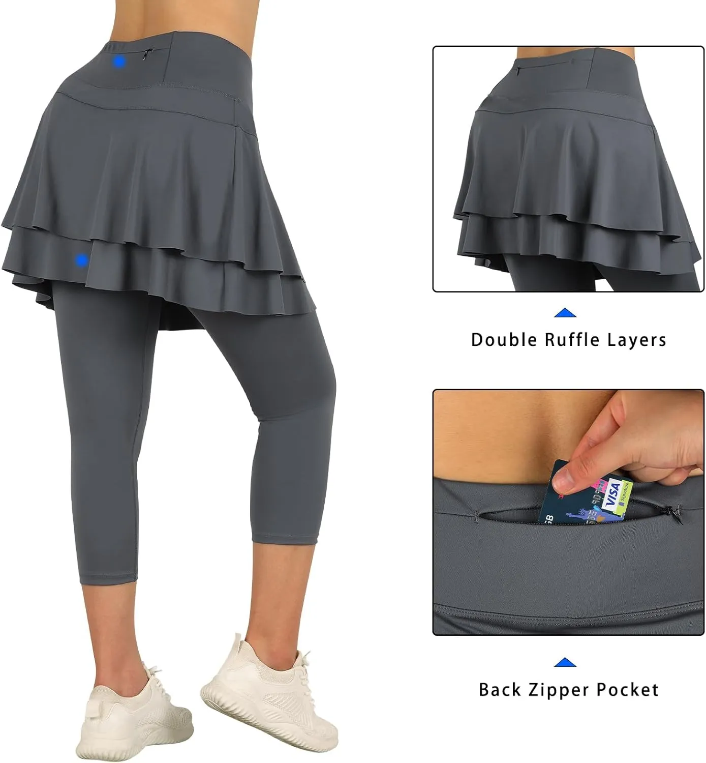 ANIVIVO Skirted Leggings for Women Capri, Athletic Tennis Skirt with Leggings Golf Pickleball Clothes with Pockets