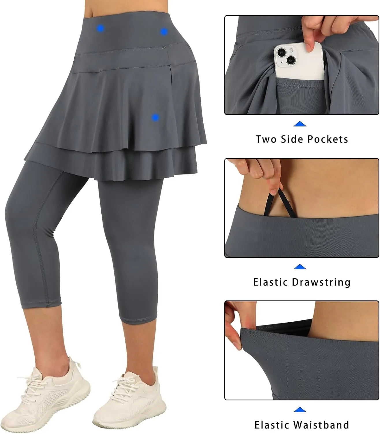 ANIVIVO Skirted Leggings for Women Capri, Athletic Tennis Skirt with Leggings Golf Pickleball Clothes with Pockets