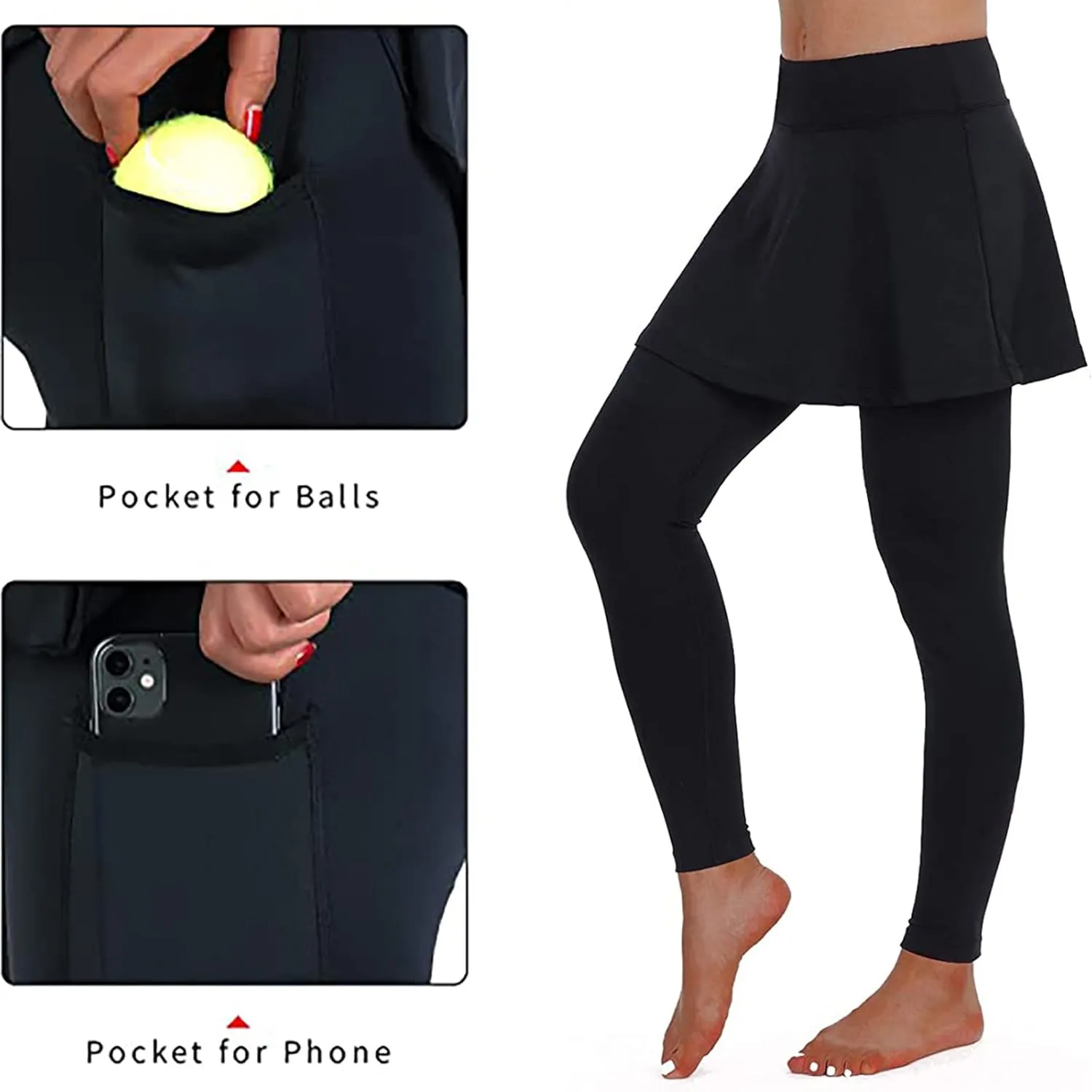 ANIVIVO Women Tennis Skirted Leggings with Pockets, Capris Yoga Leggings with Skirts&Tennis Pickleball Clothing