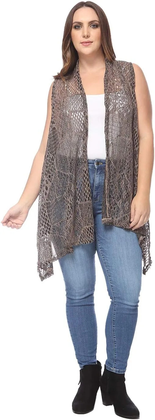 Anna-Kaci Women's Plus Size Bohemian Draped Open Front Crochet Bikini Cover Up Cardigan Vest