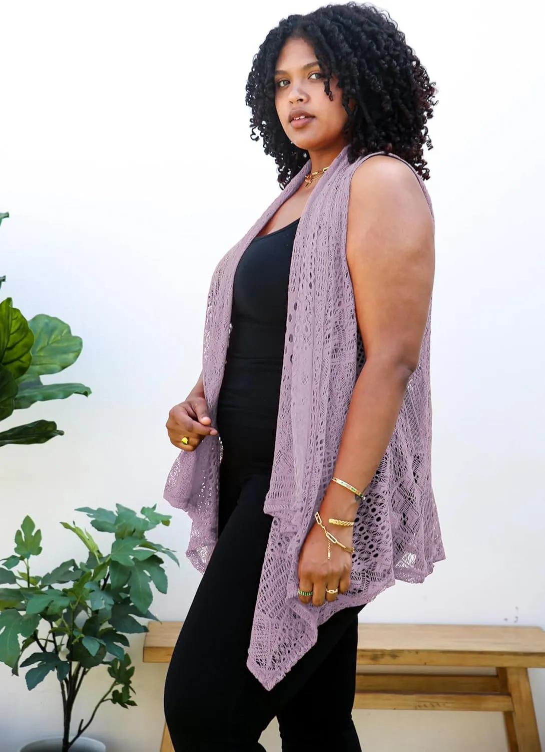 Anna-Kaci Women's Plus Size Bohemian Draped Open Front Crochet Bikini Cover Up Cardigan Vest