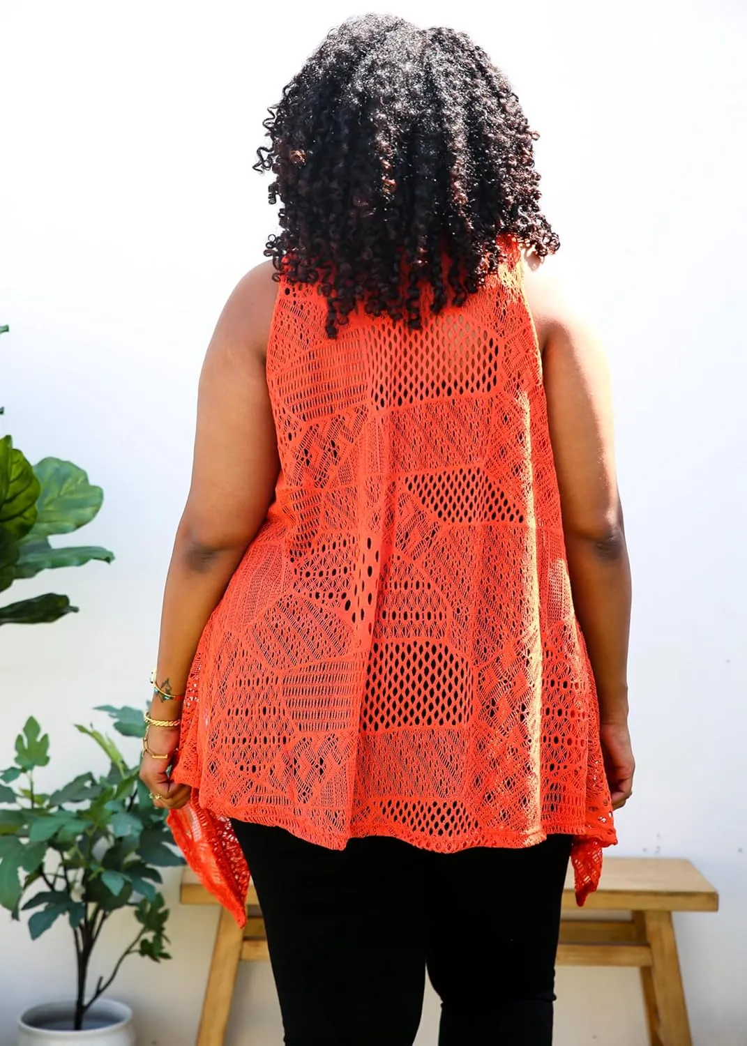 Anna-Kaci Women's Plus Size Bohemian Draped Open Front Crochet Bikini Cover Up Cardigan Vest