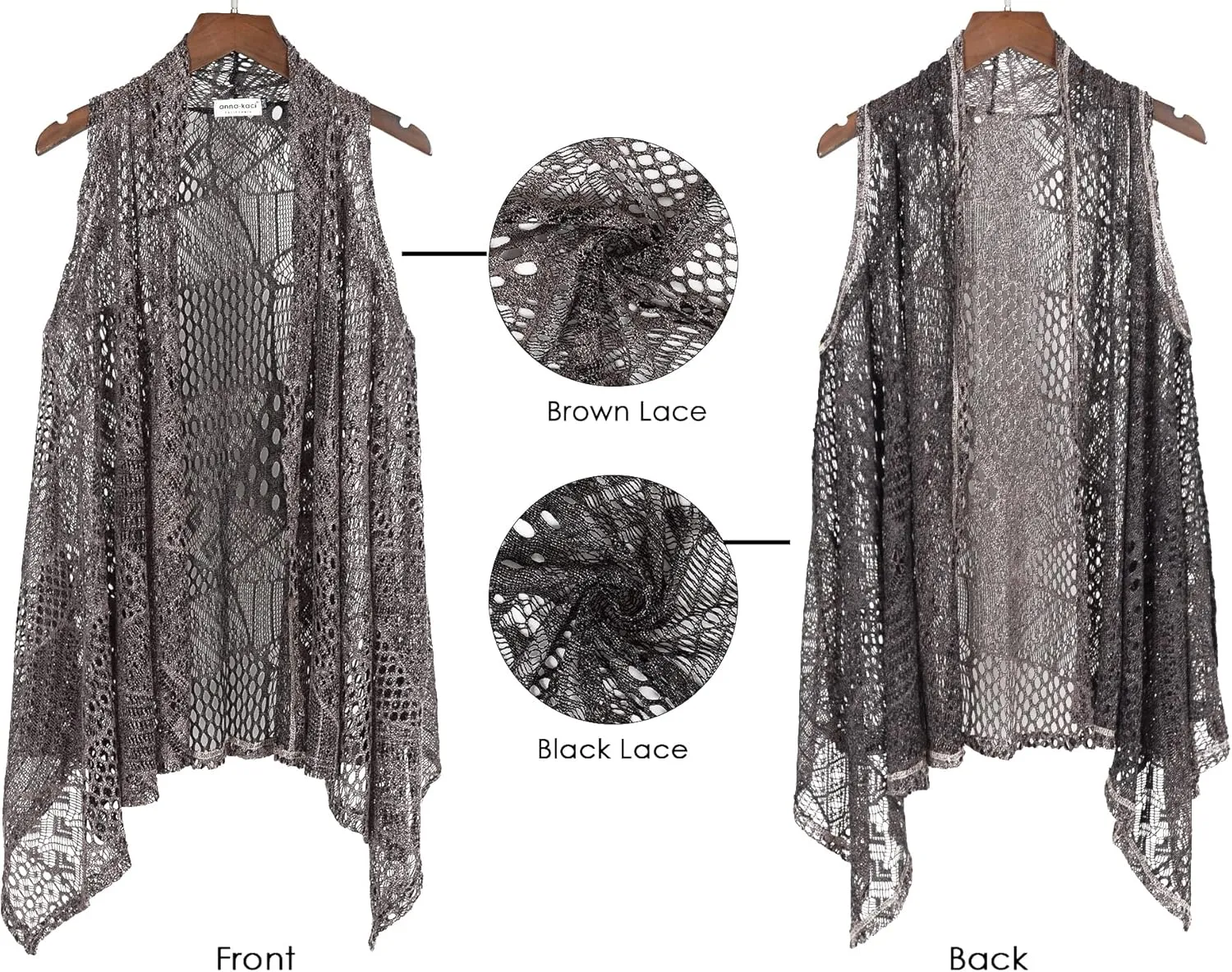 Anna-Kaci Women's Plus Size Bohemian Draped Open Front Crochet Bikini Cover Up Cardigan Vest