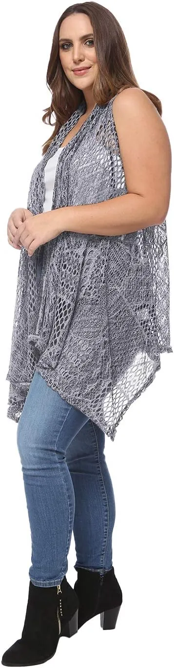 Anna-Kaci Women's Plus Size Bohemian Draped Open Front Crochet Bikini Cover Up Cardigan Vest