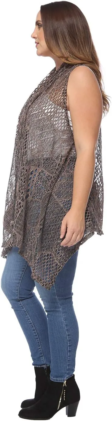 Anna-Kaci Women's Plus Size Bohemian Draped Open Front Crochet Bikini Cover Up Cardigan Vest
