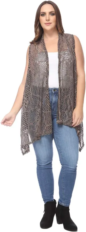 Anna-Kaci Women's Plus Size Bohemian Draped Open Front Crochet Bikini Cover Up Cardigan Vest