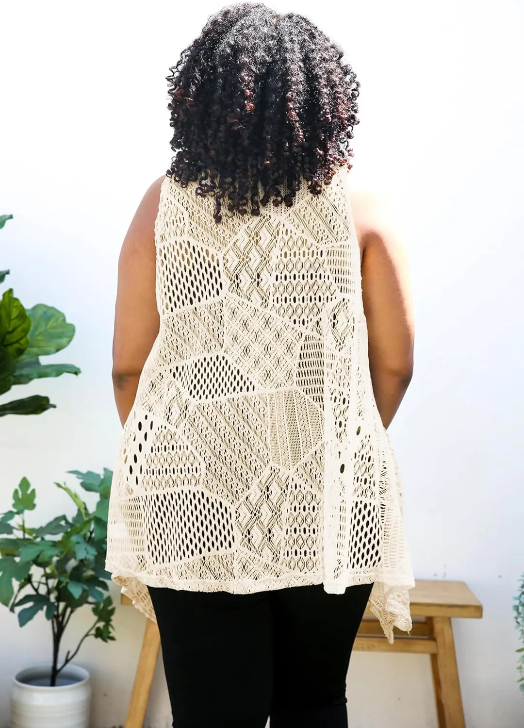 Anna-Kaci Women's Plus Size Bohemian Draped Open Front Crochet Bikini Cover Up Cardigan Vest