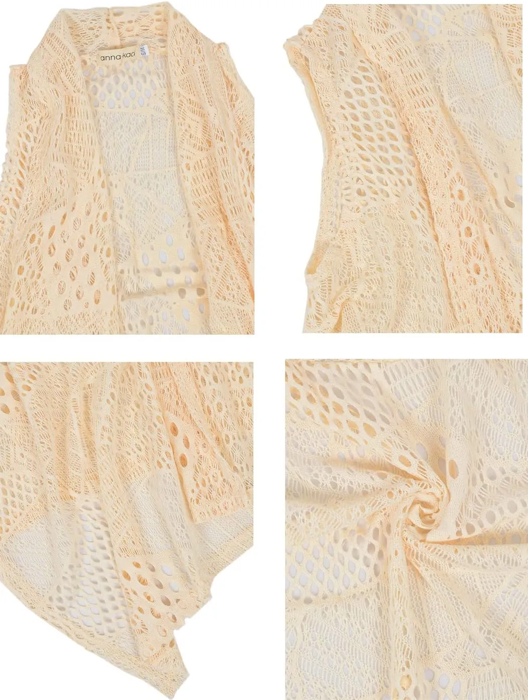 Anna-Kaci Women's Plus Size Bohemian Draped Open Front Crochet Bikini Cover Up Cardigan Vest