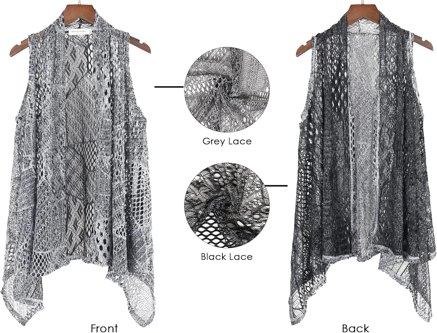 Anna-Kaci Women's Plus Size Bohemian Draped Open Front Crochet Bikini Cover Up Cardigan Vest