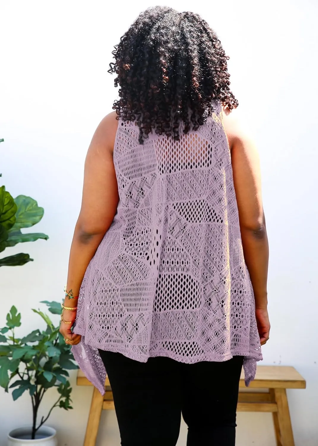 Anna-Kaci Women's Plus Size Bohemian Draped Open Front Crochet Bikini Cover Up Cardigan Vest