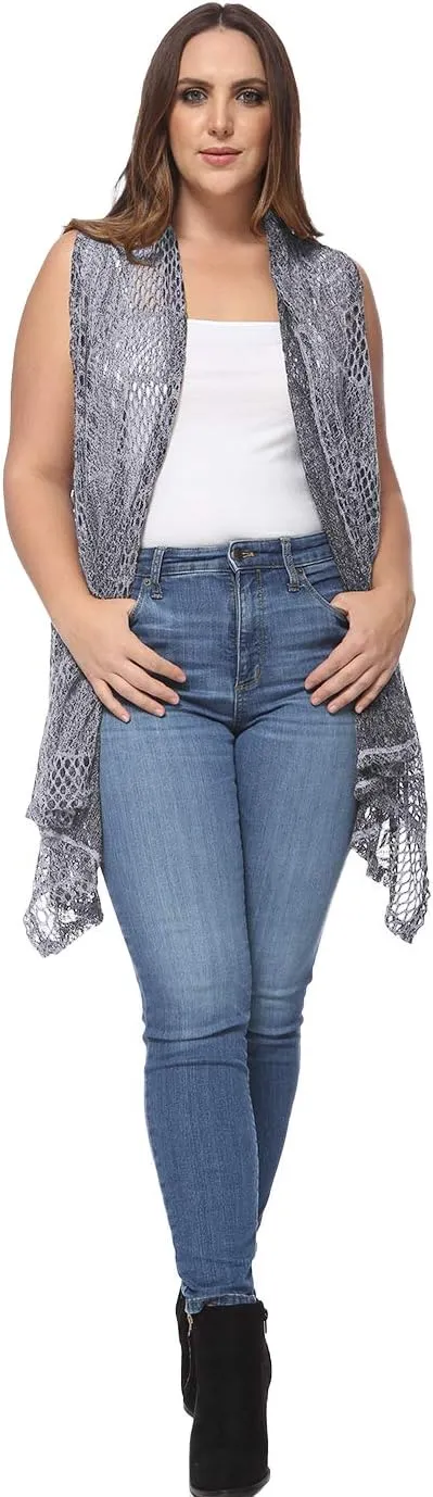Anna-Kaci Women's Plus Size Bohemian Draped Open Front Crochet Bikini Cover Up Cardigan Vest